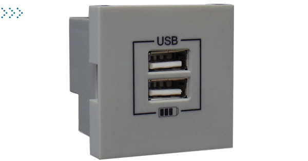 Двойная USB розетка, цвет алюминий Двойная USB розетка, цвет алюминий